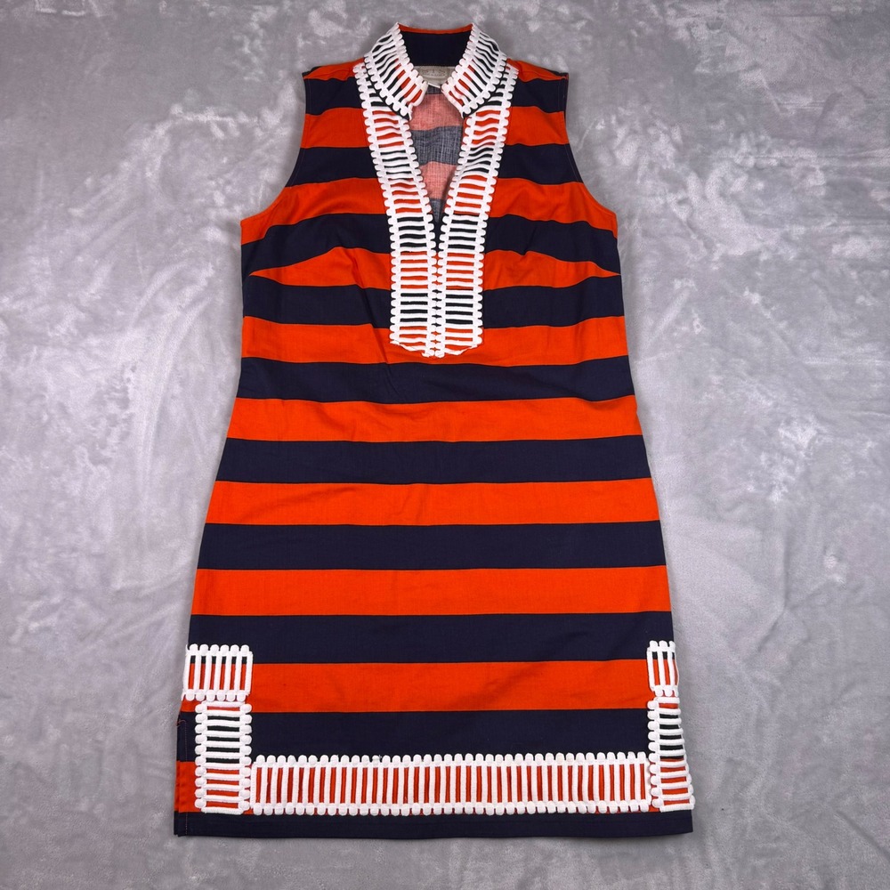 Sail to Sable Striped Sleeveless Shift Dress Womens M Navy Red White Trim - Picture 2 of 10